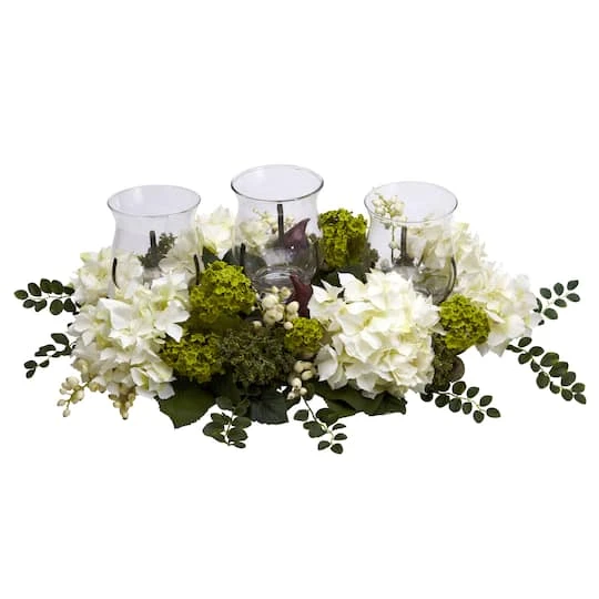 9.5" Snowball Hydrangea Triple Candelabrum 5 9.5" Snowball Hydrangea Triple Candelabrum - Image 3