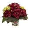11" Green & Burgundy Hydrangea Arrangement In Floral Vase -Michaels Shop D251397S 11
