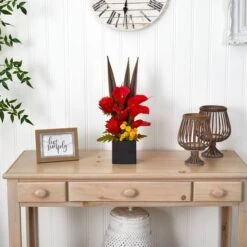 22.5" Red & Orange Tropical Floral & Calla Lily Mixed Arrangement In Vase -Michaels Shop D251401S 12