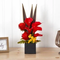 22.5" Red & Orange Tropical Floral & Calla Lily Mixed Arrangement In Vase -Michaels Shop D251401S 13