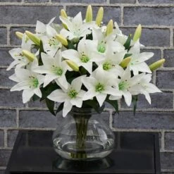 16" White Lily Silk Arrangement With Glass Vase -Michaels Shop D251407S 14