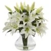 13.5" White Lily Arrangement With Glass Vase