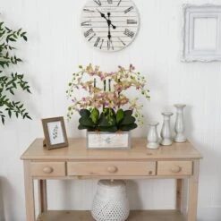 23" Cream & Pink Moth Orchid Arrangement In Decorative Wood Planter -Michaels Shop D251412S 12