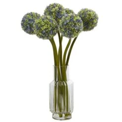2.5ft. Blue & Green Ball Flower Arrangement In Glass Vase