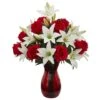 21" Red Roses & White Lilies Arrangement In Red Vase -Michaels Shop D251433S 11
