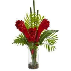 21" Red Ginger Torch Artificial Arrangement In Cylinder Vase -Michaels Shop D251442S 1 1