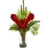 21" Red Ginger Torch Artificial Arrangement In Cylinder Vase -Michaels Shop D251442S 1