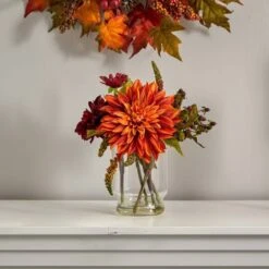 12" Dahlia & Mum Arrangement With Glass Vase -Michaels Shop D251463S 12