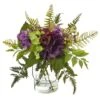14” Hydrangea & Berry Arrangement In Glass Vase