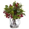 11" Berry Boxwood Arrangement In Glass Jar 2 11" Berry Boxwood Arrangement In Glass Jar -Michaels Shop D251469S 11
