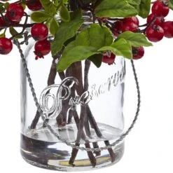 11" Berry Boxwood Arrangement In Glass Jar -Michaels Shop D251469S 12