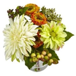 10.5" Dahlia & Mum Arrangement With Glass Vase -Michaels Shop D251475S 12