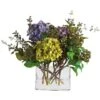 12" Mixed Hydrangea Arrangement In Rectangle Vase -Michaels Shop D251486S 1