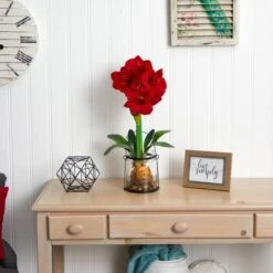 24" Red Amaryllis In Glass Vase -Michaels Shop D251499S 16