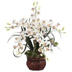 30" White Silk Cymbidium Arrangement With Decorative Vase 7 30" White Silk Cymbidium Arrangement With Decorative Vase -Michaels Shop D251501S 11 1