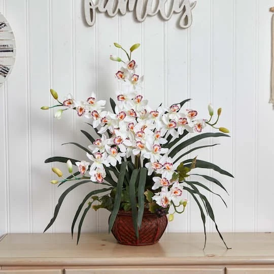 30" White Silk Cymbidium Arrangement With Decorative Vase 6 30" White Silk Cymbidium Arrangement With Decorative Vase - Image 4