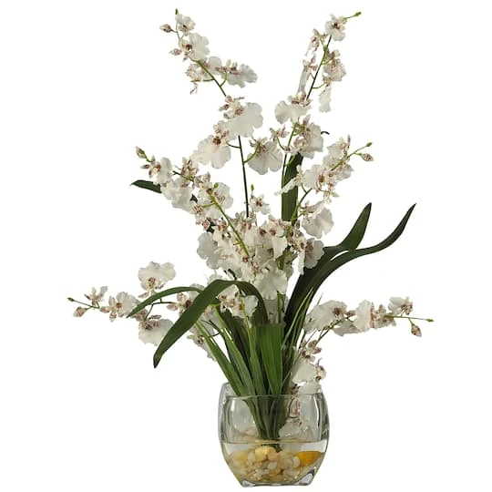 19" White Dancing Lady Orchid Arrangement In Vase 3 19" White Dancing Lady Orchid Arrangement In Vase