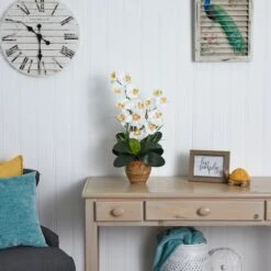 25" Cream Double Phalaenopsis Silk Orchid Flower Arrangement In Ceramic Pot -Michaels Shop D251506S 14