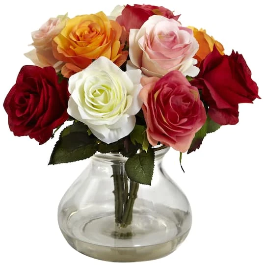 11" Multicolor Rose Arrangement In Vase 3 11" Multicolor Rose Arrangement In Vase