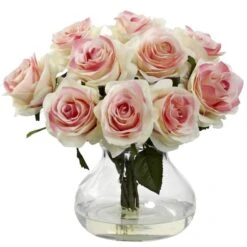 11" Pink & White Rose Arrangement In Vase