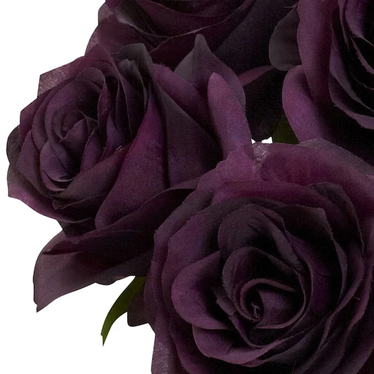 11" Purple Rose Arrangement With Clear Glass Vase 5 11" Purple Rose Arrangement With Clear Glass Vase - Image 3