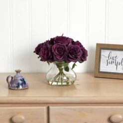11" Purple Rose Arrangement With Clear Glass Vase 12 11" Purple Rose Arrangement With Clear Glass Vase -Michaels Shop D251533S 14