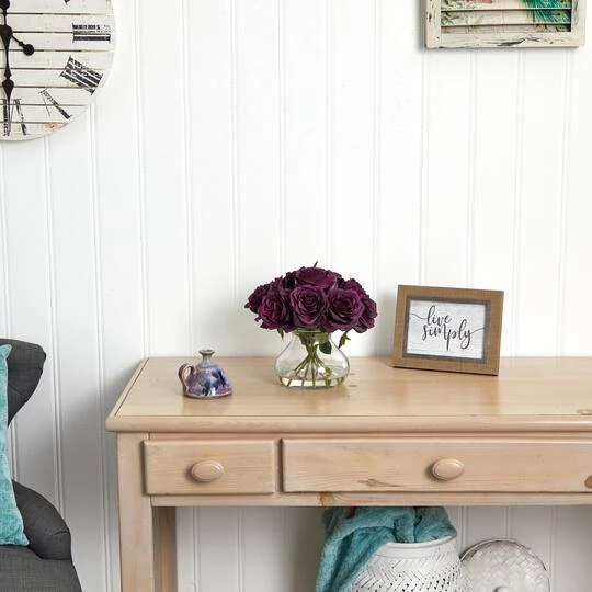 11" Purple Rose Arrangement With Clear Glass Vase 8 11" Purple Rose Arrangement With Clear Glass Vase - Image 6