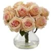 11" Peach Rose Arrangement With Clear Glass Vase -Michaels Shop D251534S 11