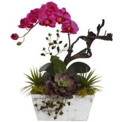 21" Beauty Orchid & Succulent Garden With Whitewashed Planter -Michaels Shop D251544S 11 1