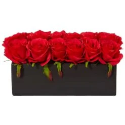 12.5" Dozen Silk Roses In Ceramic Rectangular Planter -Michaels Shop D251548S 14