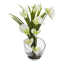 15.5" Calla Lily Arrangement In Clear Glass Vase