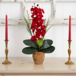 21" Red Orchid Silk Arrangement In Ceramic Vase -Michaels Shop D251553S 12