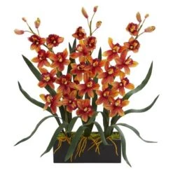 2ft. Red & Orange Orchid Arrangement In Black Vase