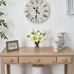 15" White Magnolia Arrangement With Glass Vase -Michaels Shop D251607S 23