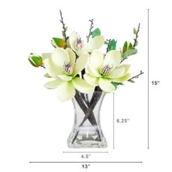 15" White Magnolia Arrangement With Glass Vase -Michaels Shop D251607S 24