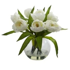 11" White Tulips Arrangement With Clear Vase