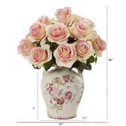 16" Pink Rose Arrangement In Flower Printed Vase -Michaels Shop D251616S 2