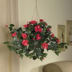 24" Red Hibiscus In Hanging Basket -Michaels Shop D251661S 2