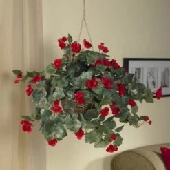 24" Red Begonia In Hanging Basket 14 24" Red Begonia In Hanging Basket -Michaels Shop D251662S 14