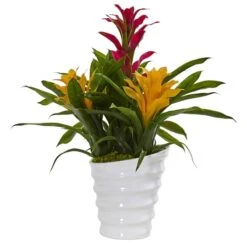 17" Tropical Bromeliad Plant In White Swirl Vase -Michaels Shop D251710S 3
