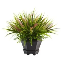 17" Grass Arrangement In Black Planter