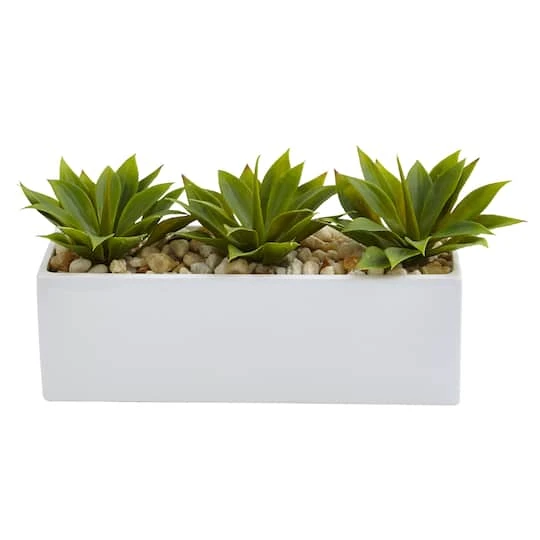 13" Agave Succulent In White Rectangular Planter 3 13" Agave Succulent In White Rectangular Planter
