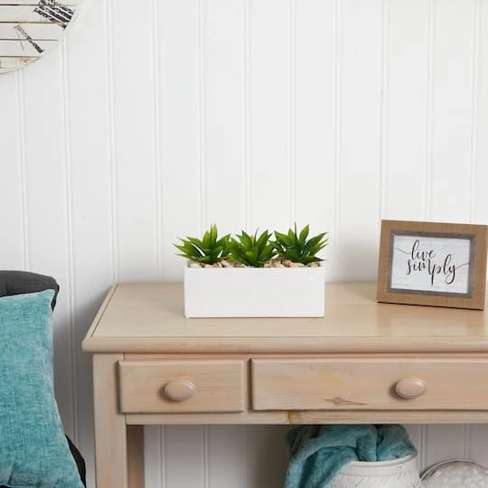 13" Agave Succulent In White Rectangular Planter 7 13" Agave Succulent In White Rectangular Planter - Image 5