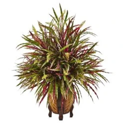 2.5ft. Red & Green Autumn Grass Arrangement In Woven Vase