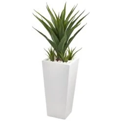 40" Spiky Agave Plant In White Planter