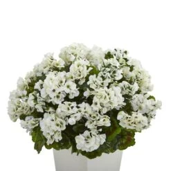 27" White UV Resistant Geranium Arrangement In White Planter -Michaels Shop D251826S 12