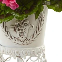 18.5" Pink UV Resistant Geranium Arrangement With White Metal Planter -Michaels Shop D251836S 13