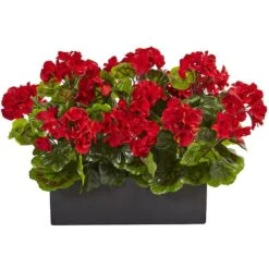 13" Red Geranium In Rectangular Planter
