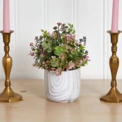 9" Purple Eucalyptus Plant In Marble Finished Vase -Michaels Shop D251849S 13