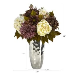22" Peonies, Hydrangeas & Dahlias In Silver Vase -Michaels Shop D262022S 2